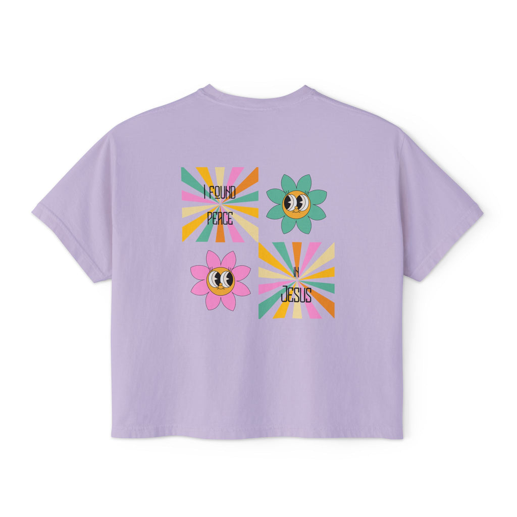 Retro "I found peace in Jesus" Boxy Tee — Woman's  Retro SqaureFlower Design