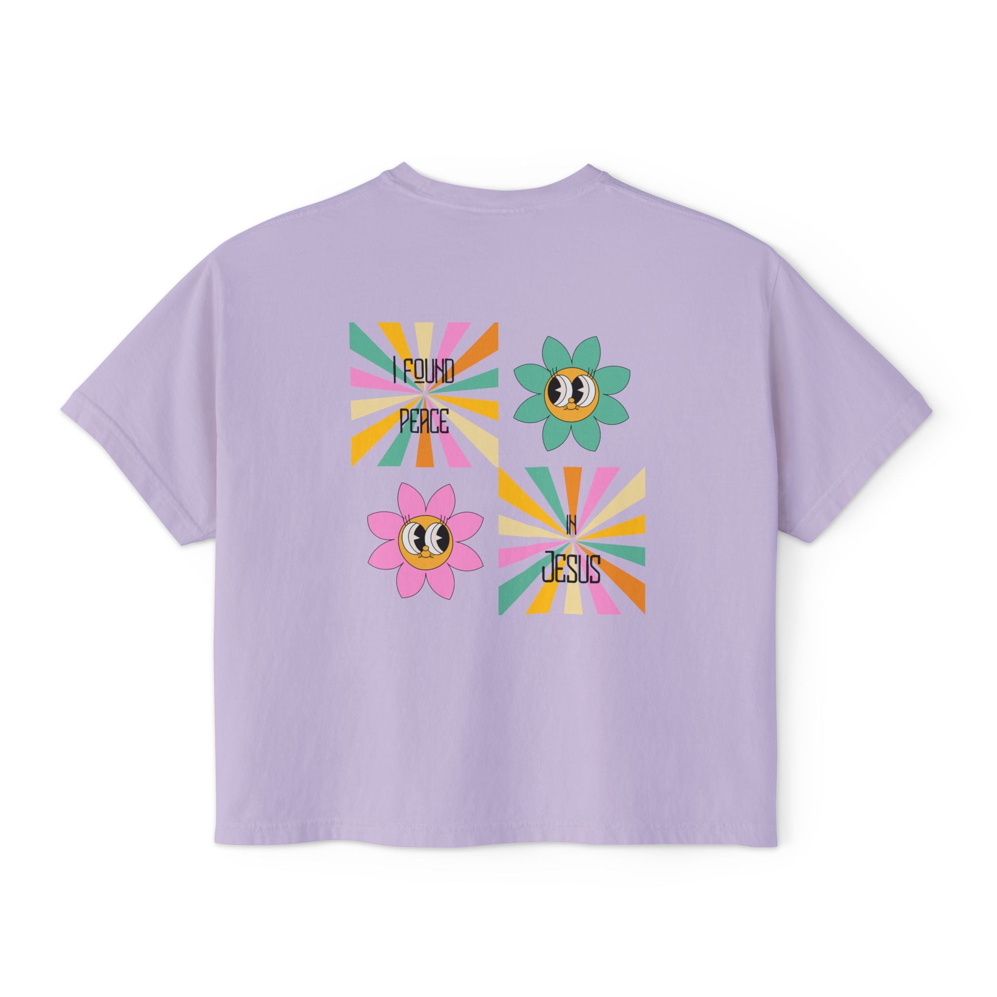 Retro "I found peace in Jesus" Boxy Tee — Woman's  Retro SqaureFlower Design