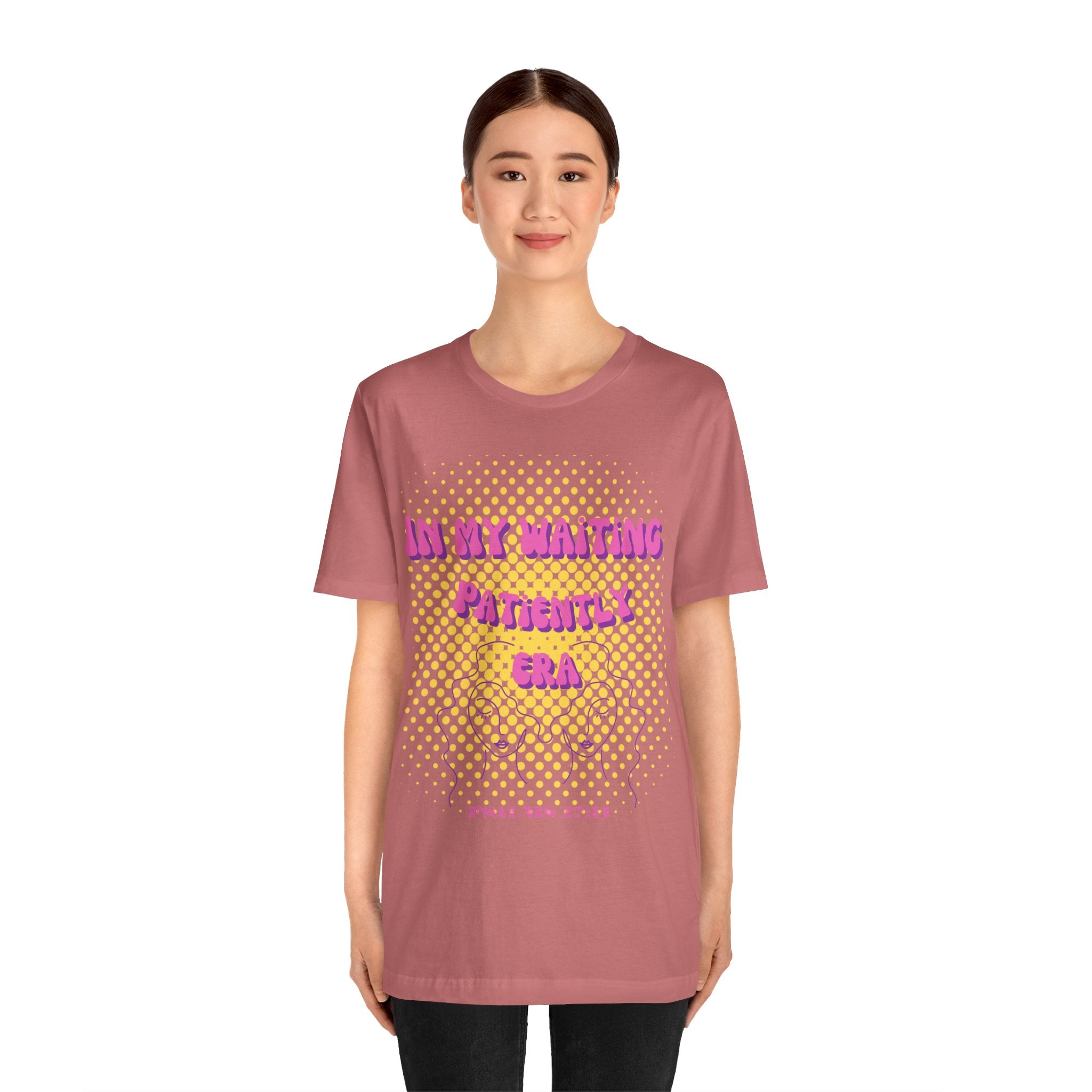 Women's 'In my Waiting Patiently Era' Tee - Yellow Graphic Jersey Short Sleeve