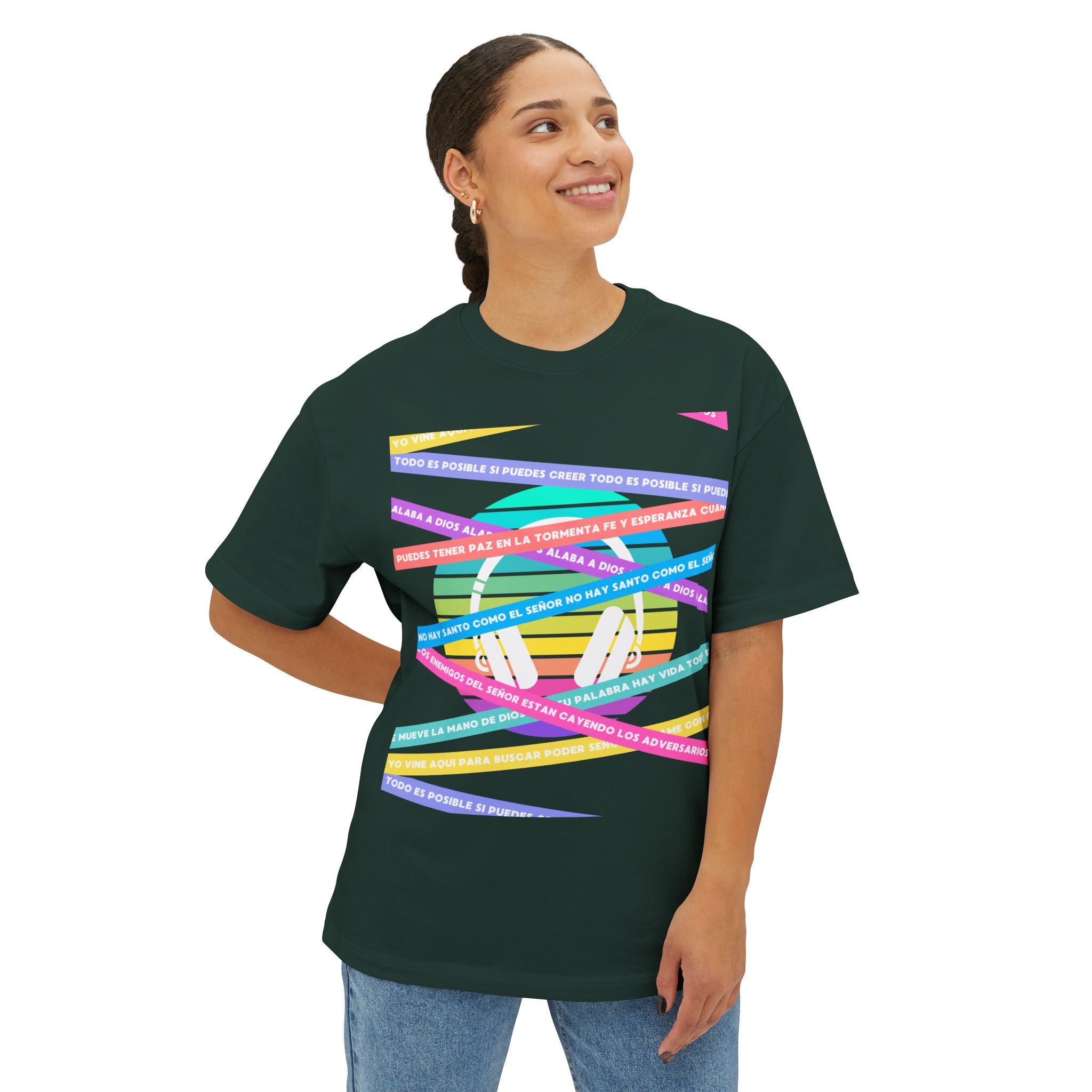 Woman's Spanish Music Tee (Música Cristiana letras)— Oversized Boxy with Colors