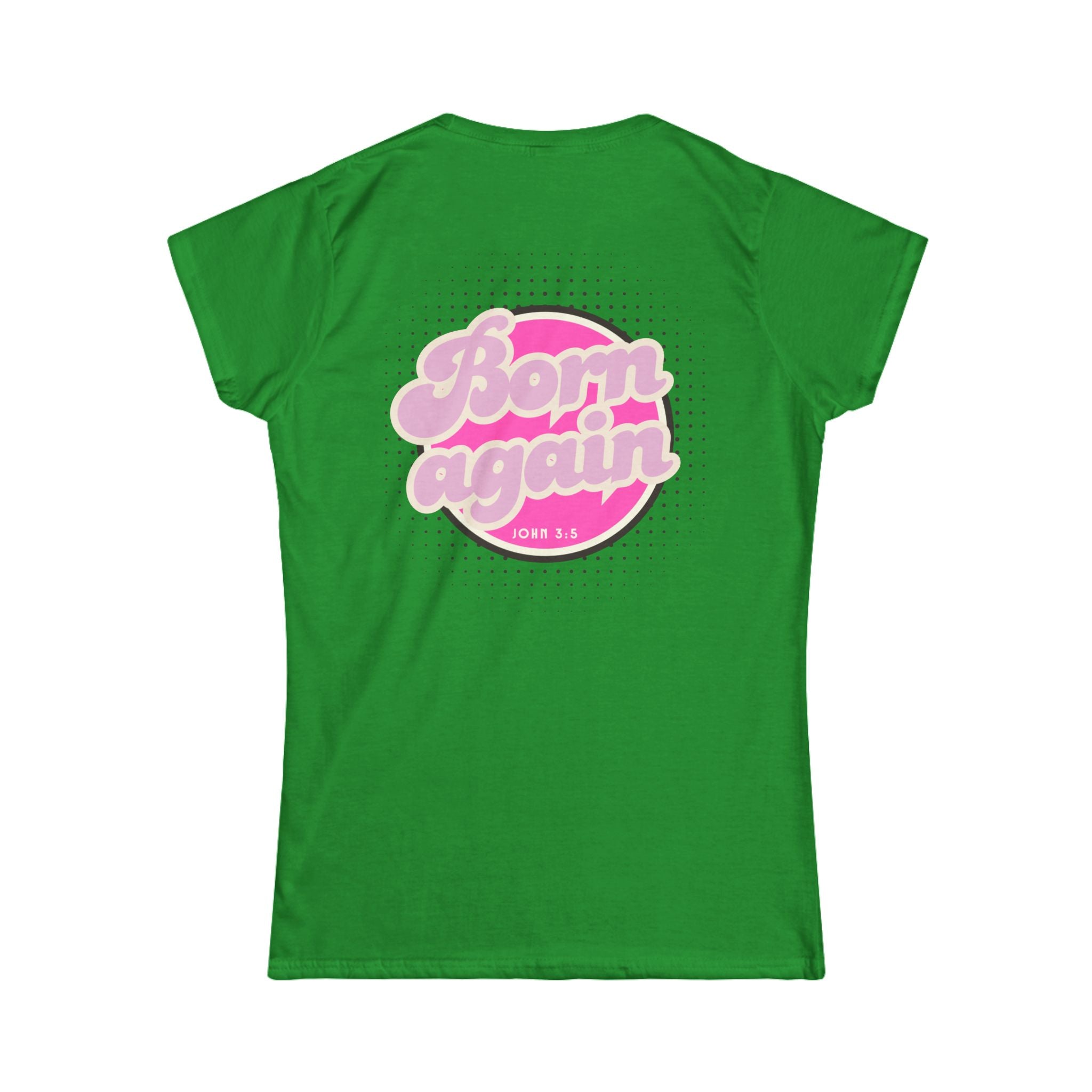 Woman's "Born Again" Tee — Retro Pink Christian Women’s T‑Shirt