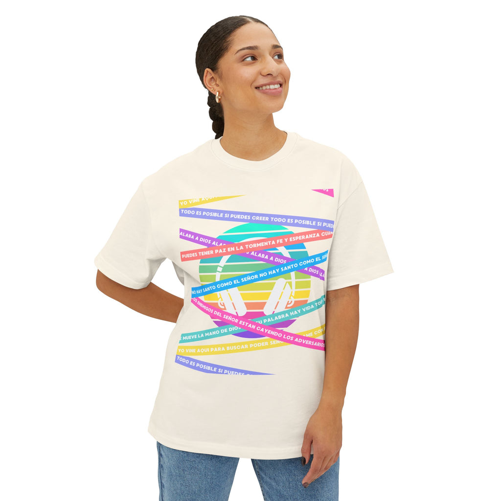 Woman's Spanish Music Tee (Música Cristiana letras)— Oversized Boxy with Colors