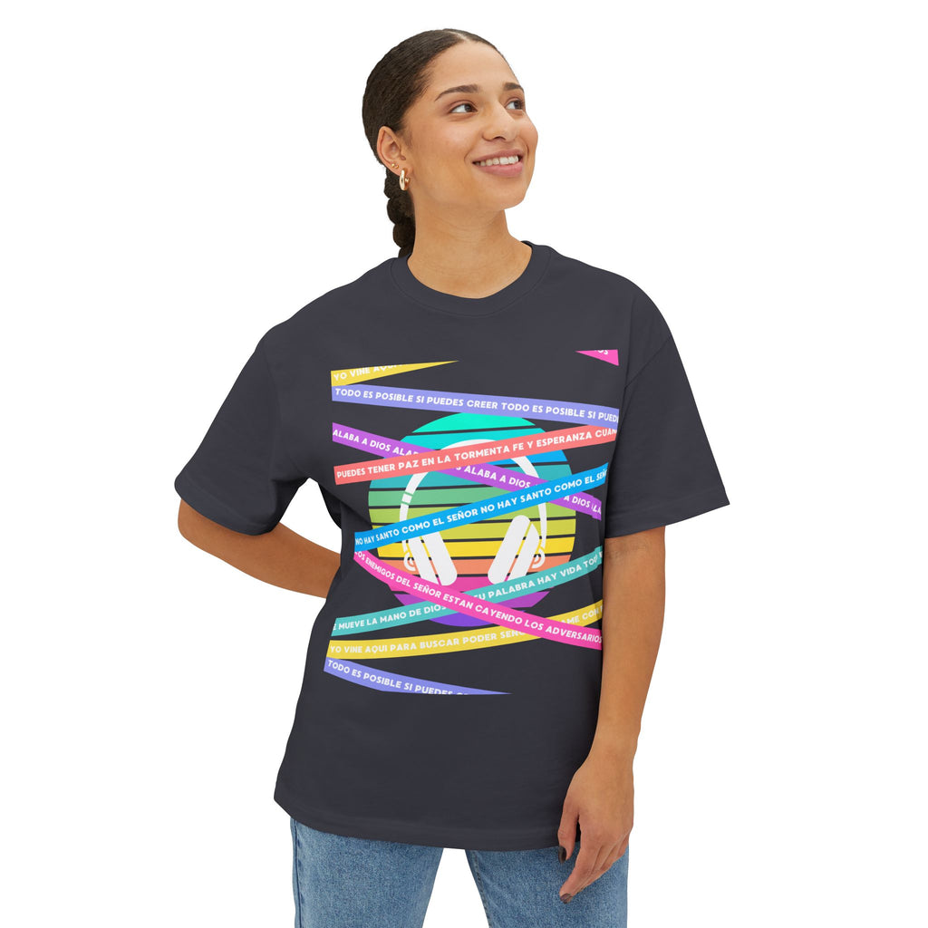 Woman's Spanish Music Tee (Música Cristiana letras)— Oversized Boxy with Colors
