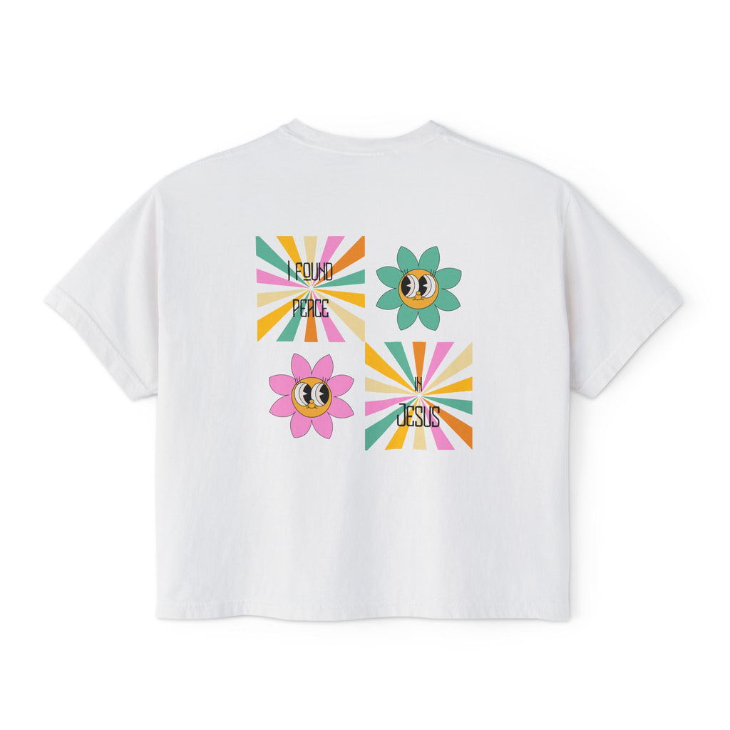 Retro "I found peace in Jesus" Boxy Tee — Woman's  Retro SqaureFlower Design