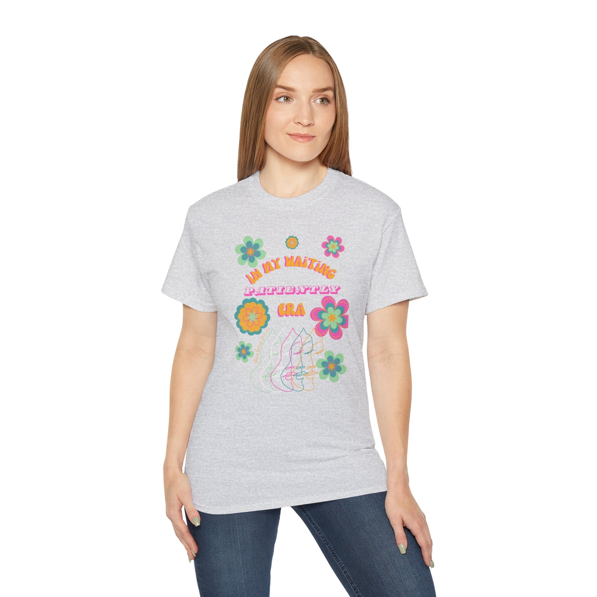 Retro Floral "In My Waiting Patiently Era" Ladies' V-Neck T-Shirt