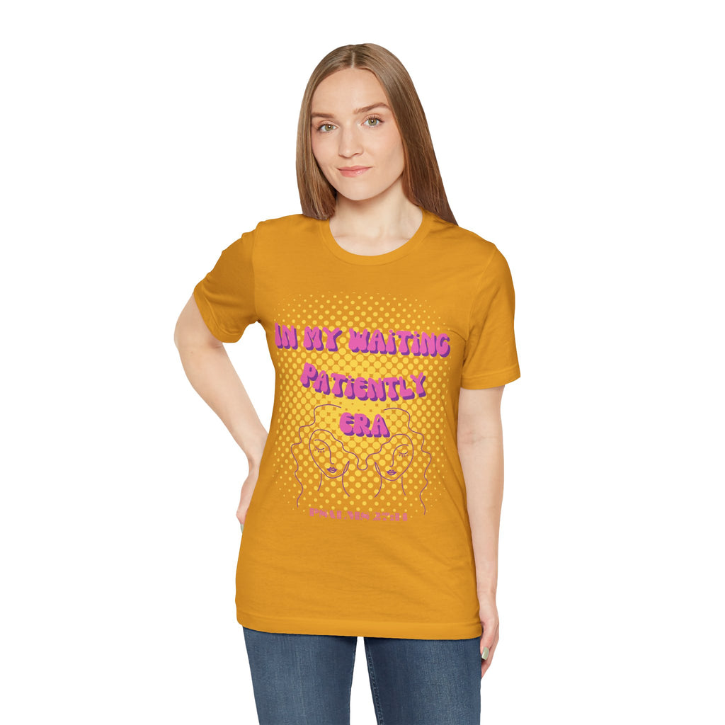 Women's 'In my Waiting Patiently Era' Tee - Yellow Graphic Jersey Short Sleeve