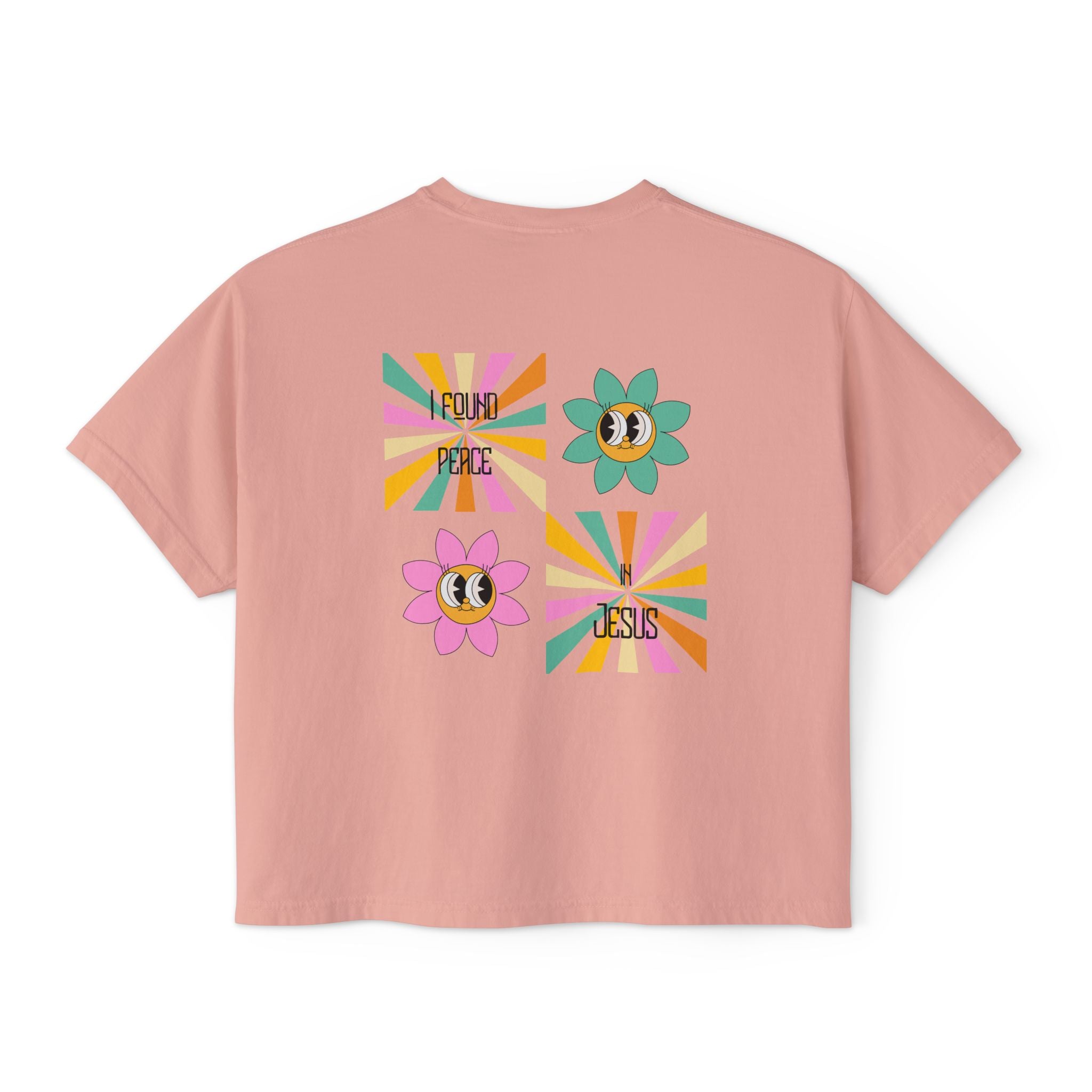 Retro "I found peace in Jesus" Boxy Tee — Woman's  Retro SqaureFlower Design