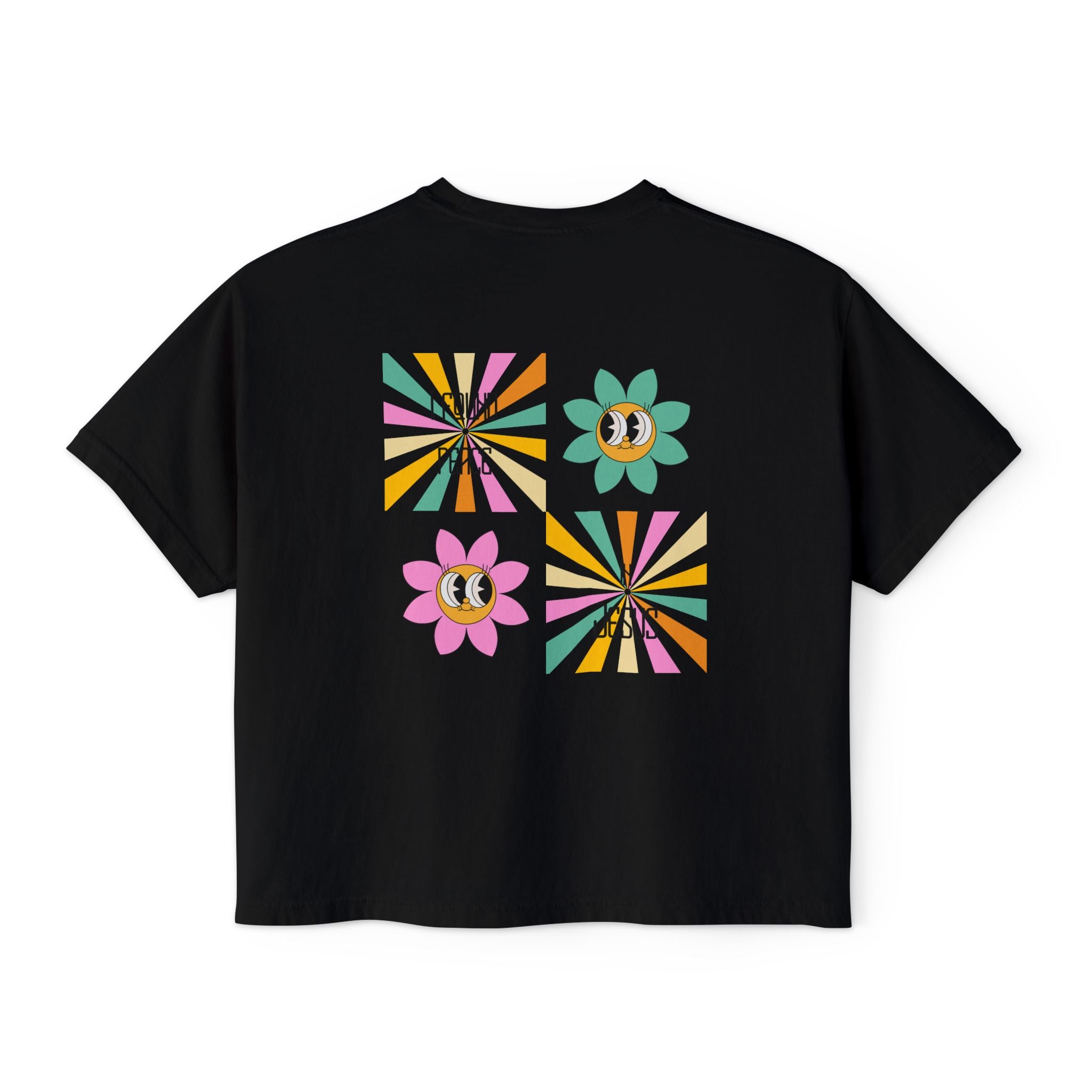 Retro "I found peace in Jesus" Boxy Tee — Woman's  Retro SqaureFlower Design