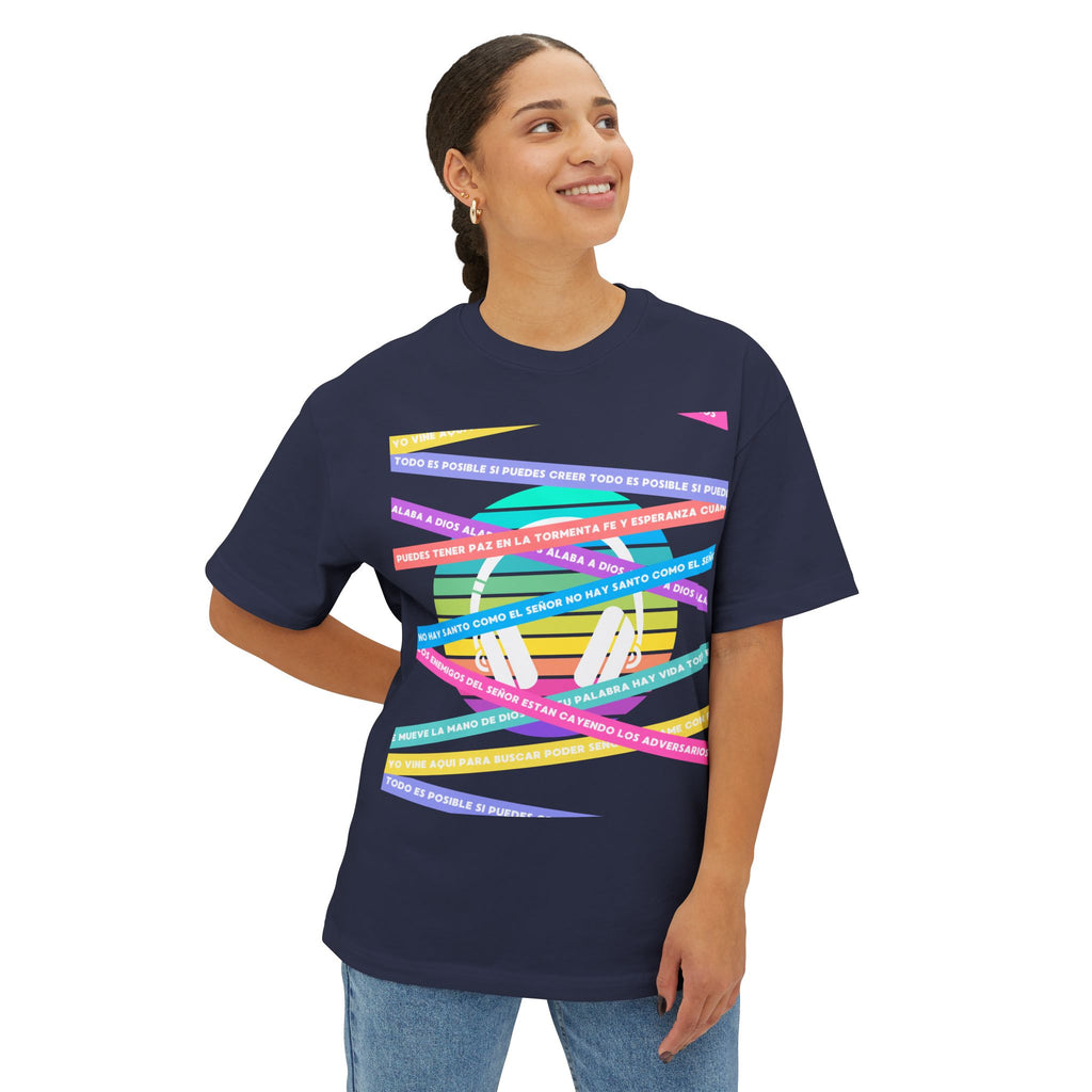 Woman's Spanish Music Tee (Música Cristiana letras)— Oversized Boxy with Colors