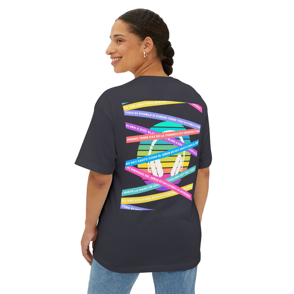 Woman's Spanish Music Tee (Música Cristiana letras)— Oversized Boxy with Colors