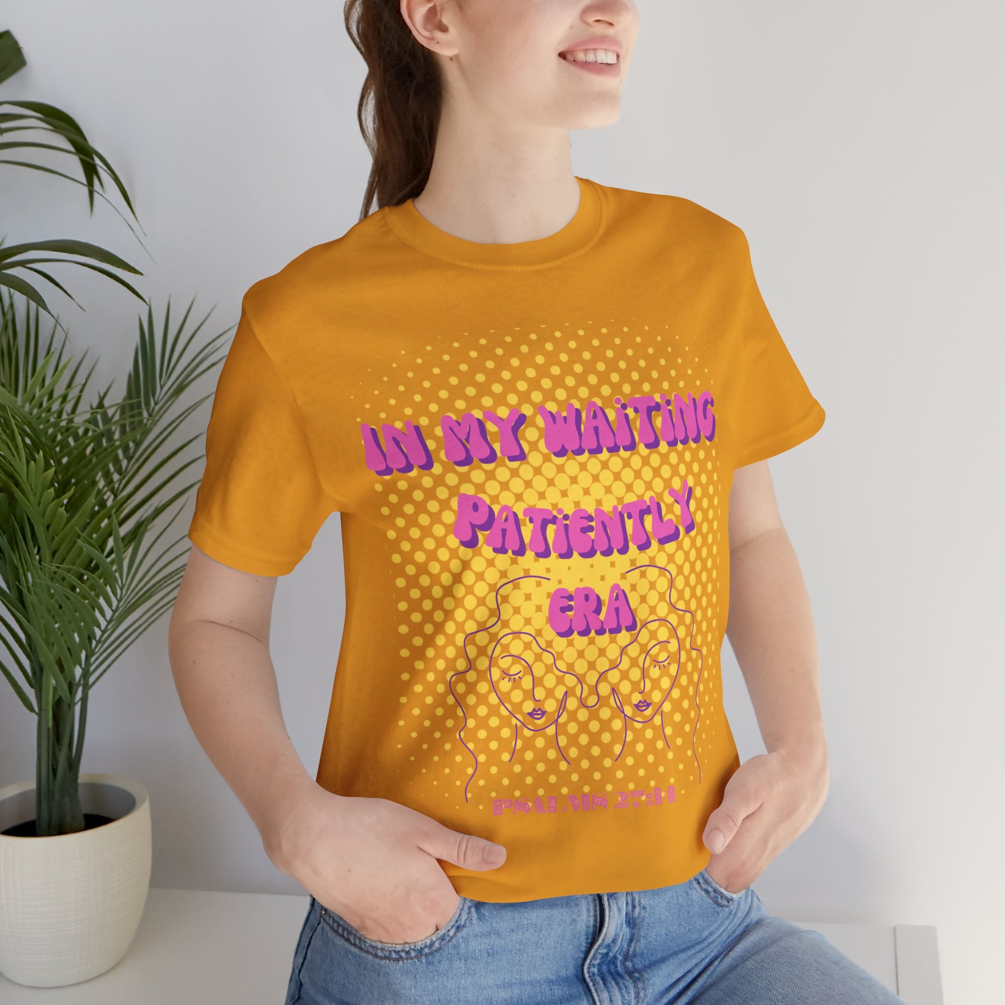 Women's 'In my Waiting Patiently Era' Tee - Yellow Graphic Jersey Short Sleeve
