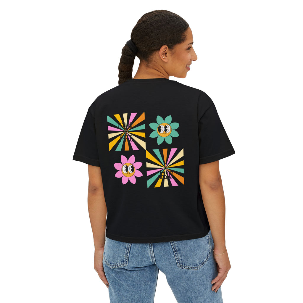 Retro "I found peace in Jesus" Boxy Tee — Woman's  Retro SqaureFlower Design