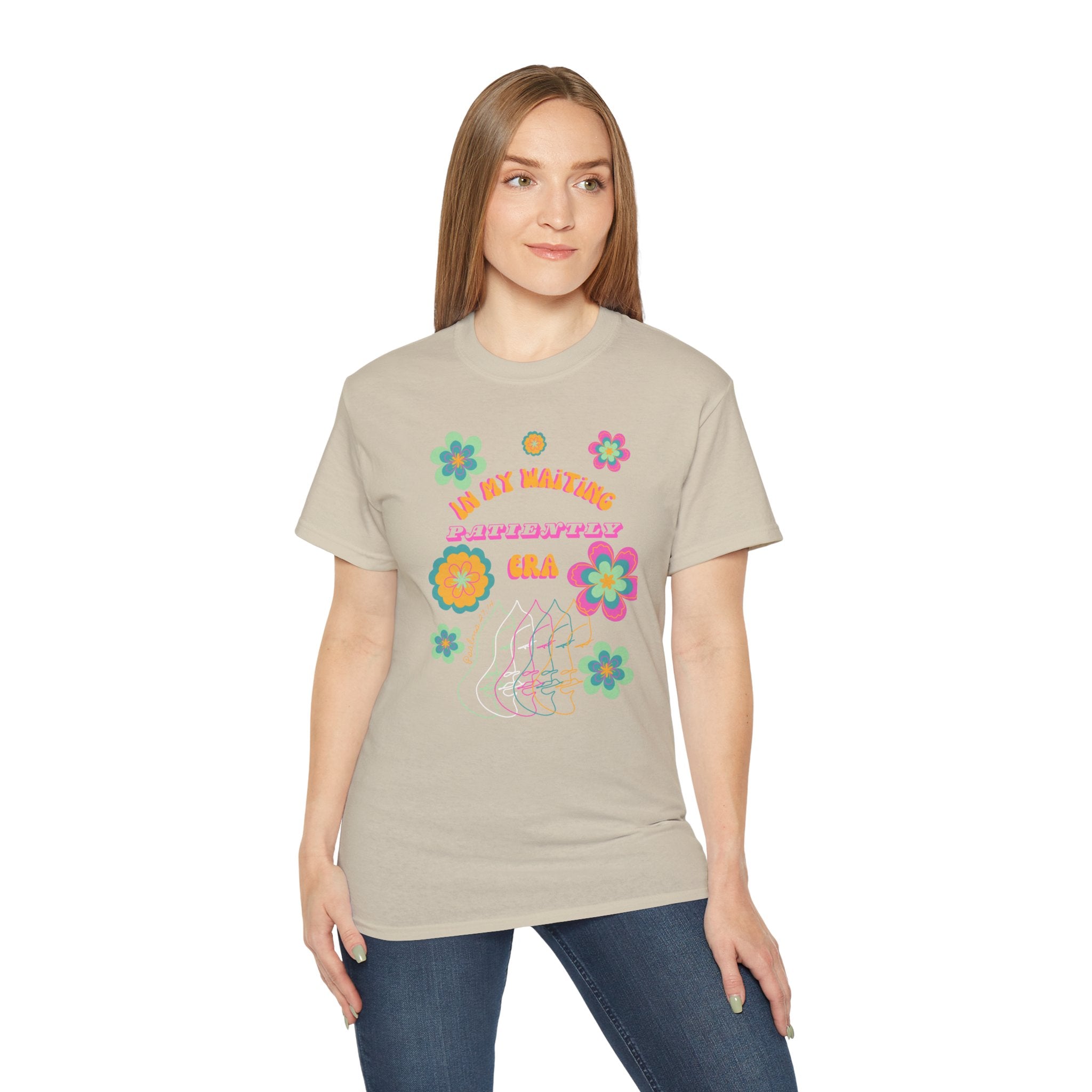 Retro Floral "In My Waiting Patiently Era" Ladies' V-Neck T-Shirt