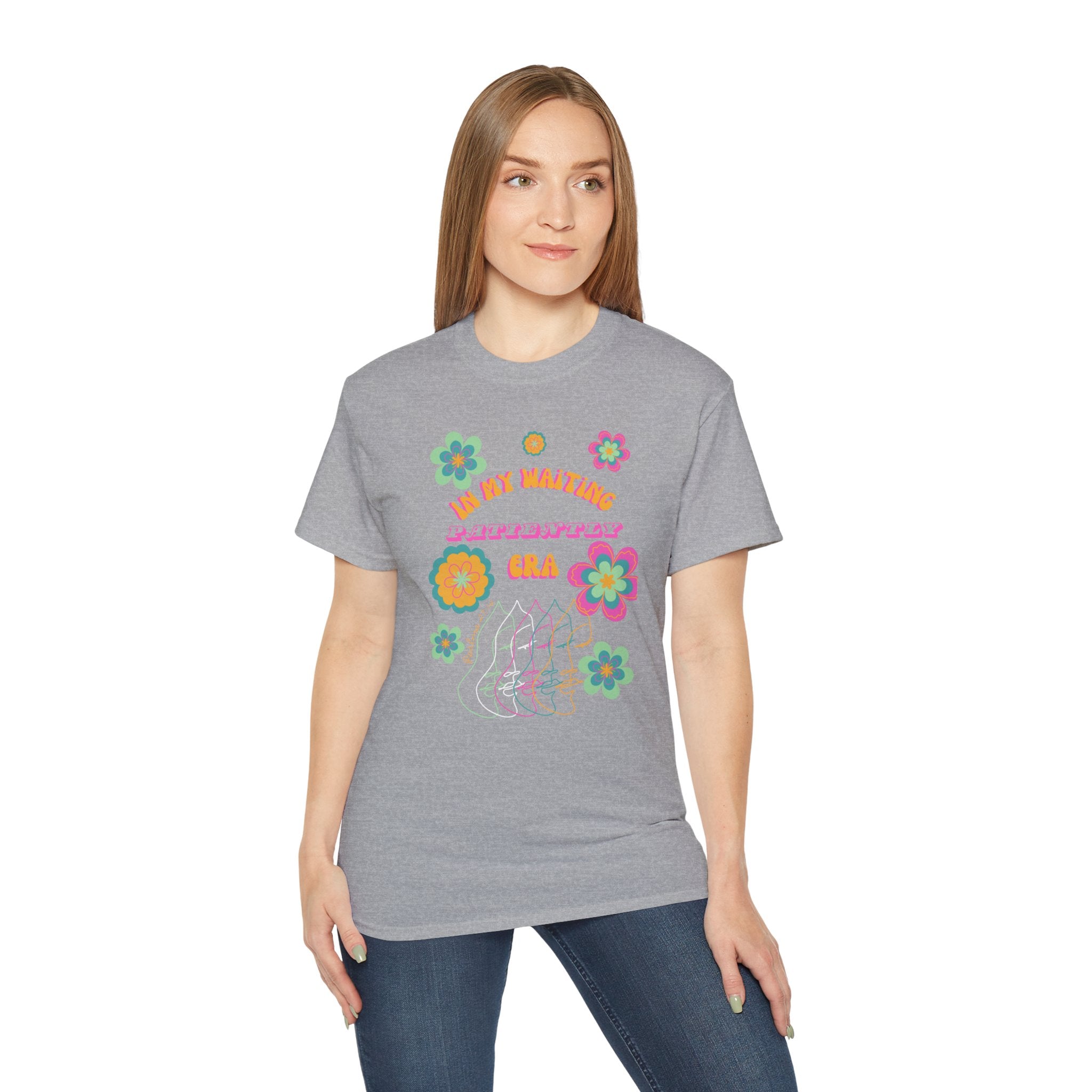 Retro Floral "In My Waiting Patiently Era" Ladies' V-Neck T-Shirt