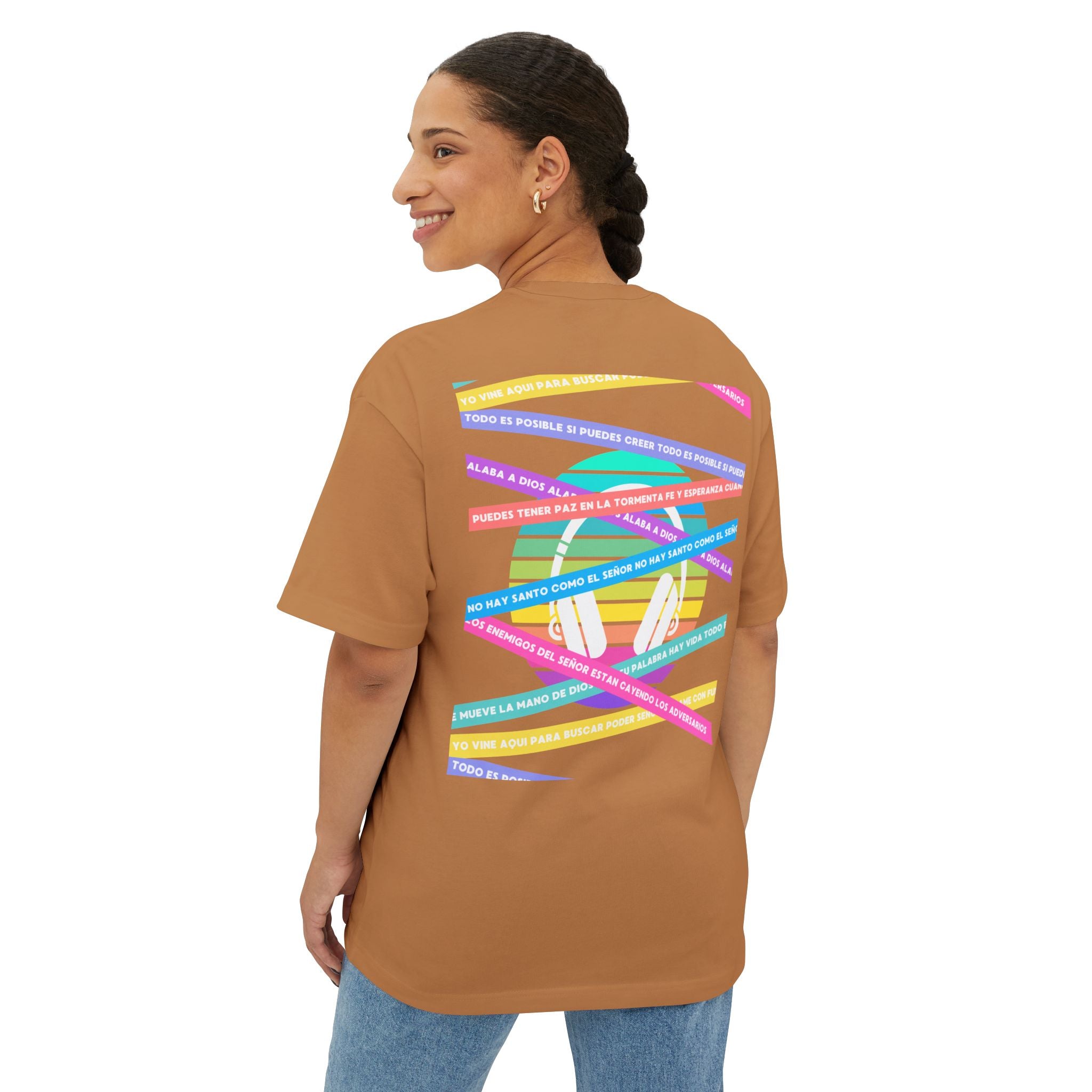 Woman's Spanish Music Tee (Música Cristiana letras)— Oversized Boxy with Colors