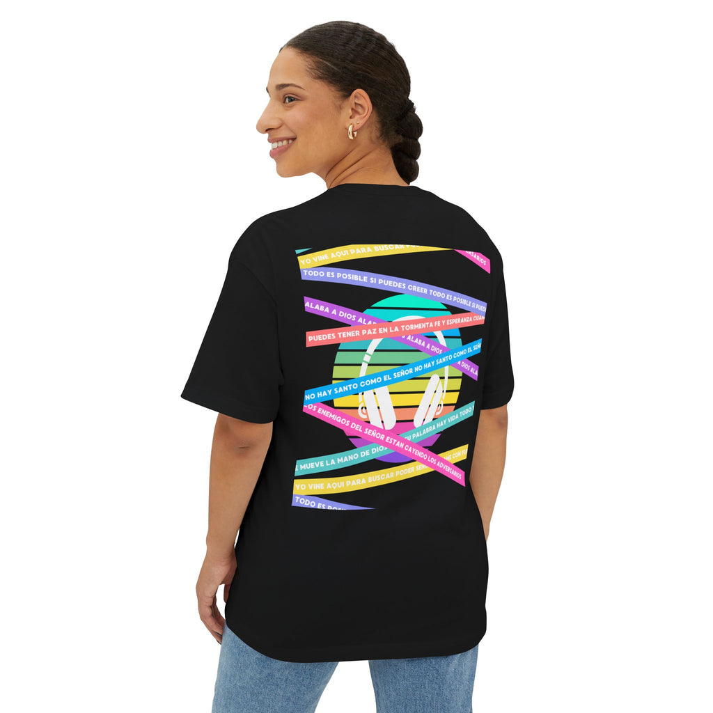 Woman's Spanish Music Tee (Música Cristiana letras)— Oversized Boxy with Colors