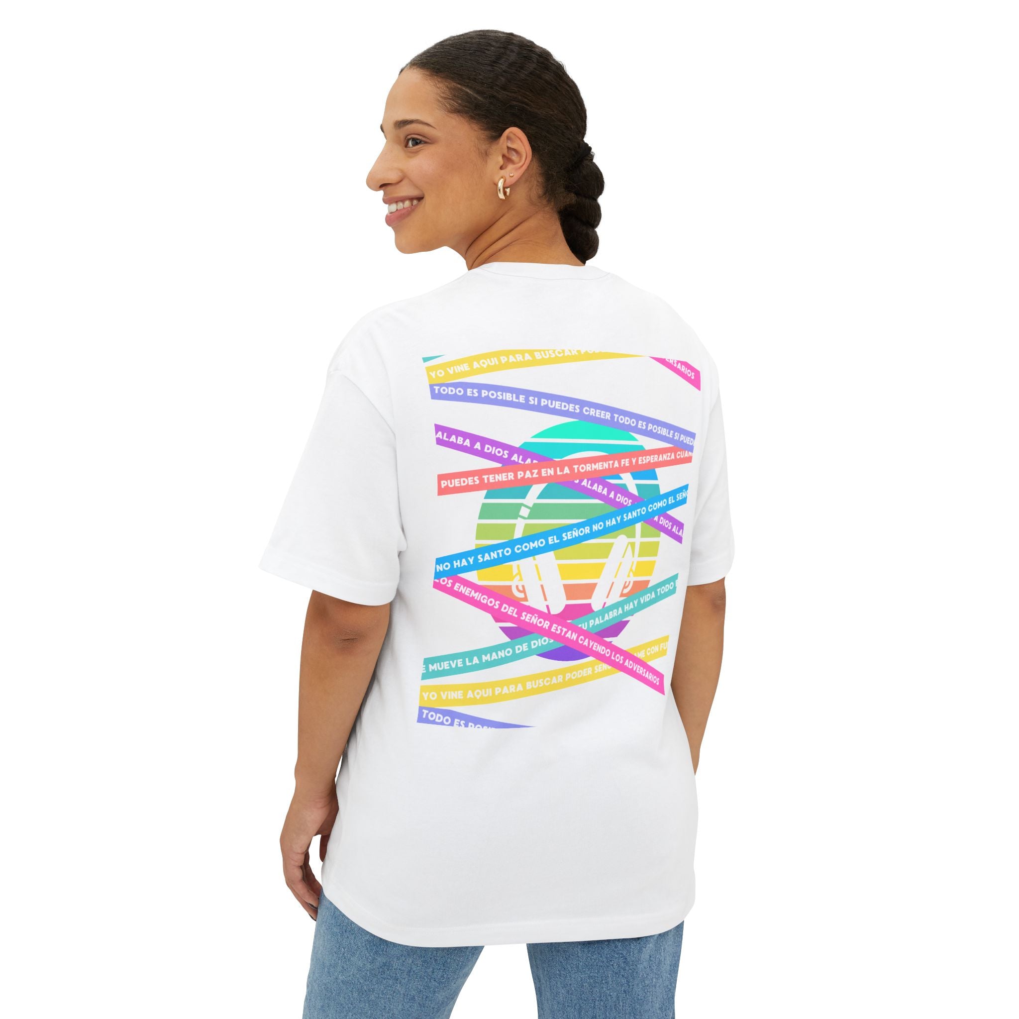 Woman's Spanish Music Tee (Música Cristiana letras)— Oversized Boxy with Colors