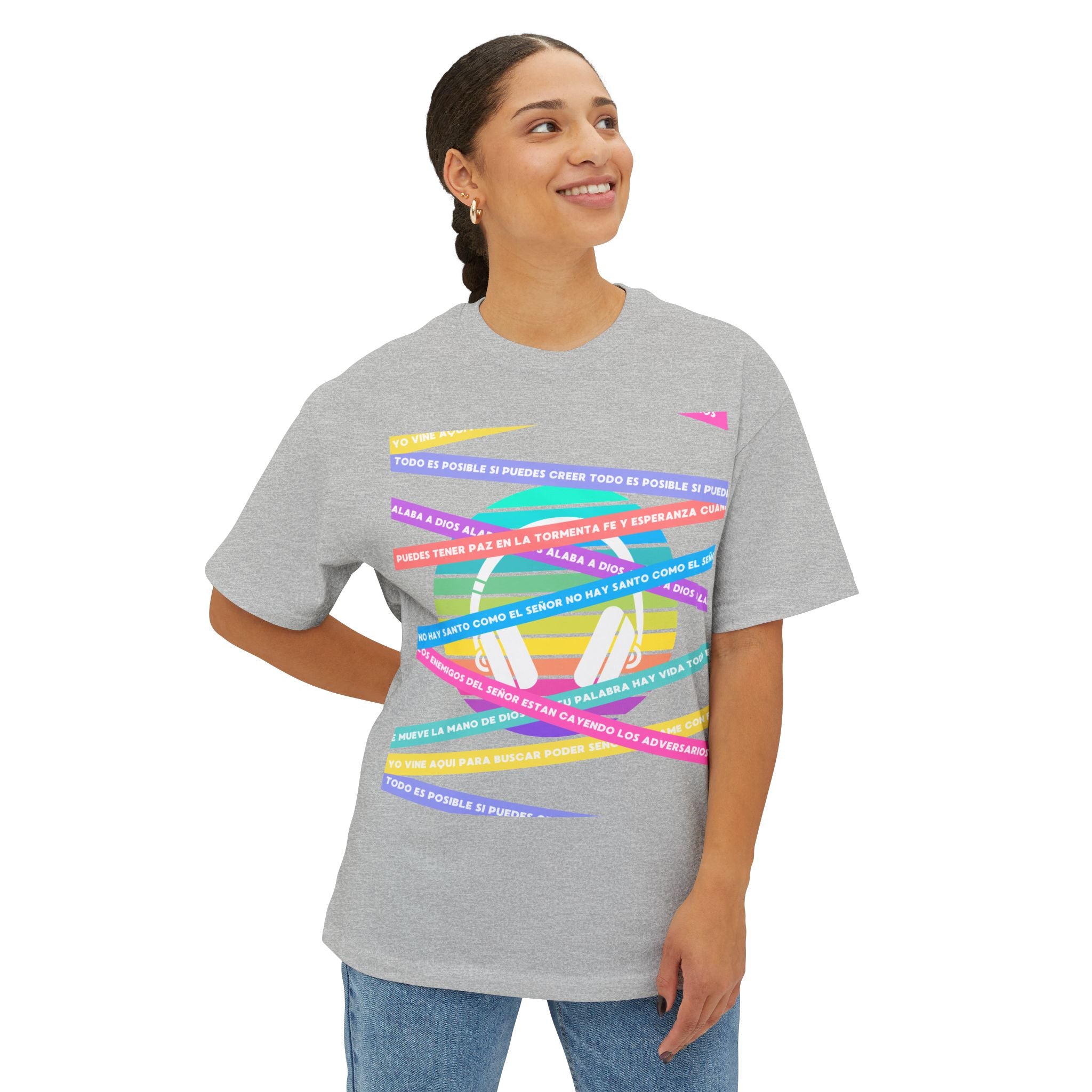 Woman's Spanish Music Tee (Música Cristiana letras)— Oversized Boxy with Colors